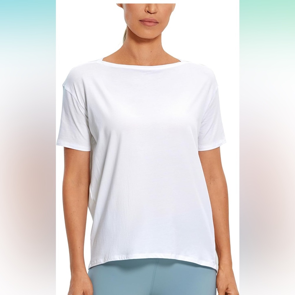 CRZ YOGA Pima Cotton Short Sleeve Shirt Loose Fit Gym Workout T-Shirt Athletic